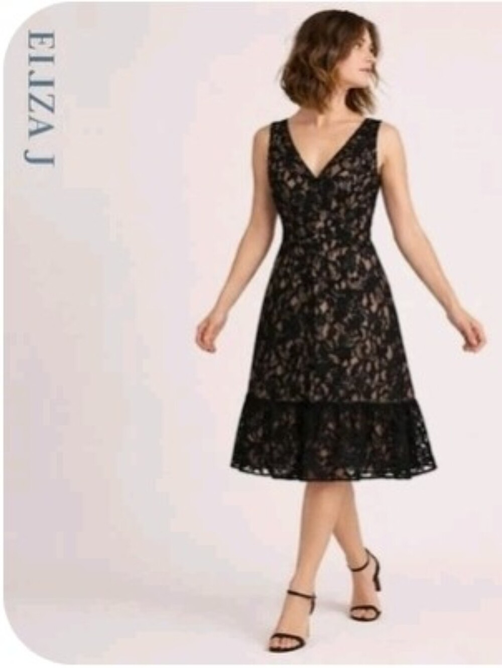Eliza J Black Lace V-Neck A-Line Dress - Size 12